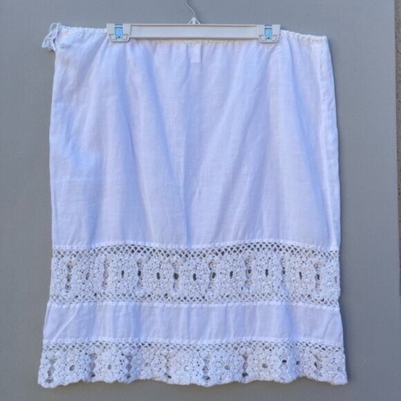 DKNY White Linen Skirt w/Cochet Panels & Drawstring Waist Size 14 - Picture 10 of 11